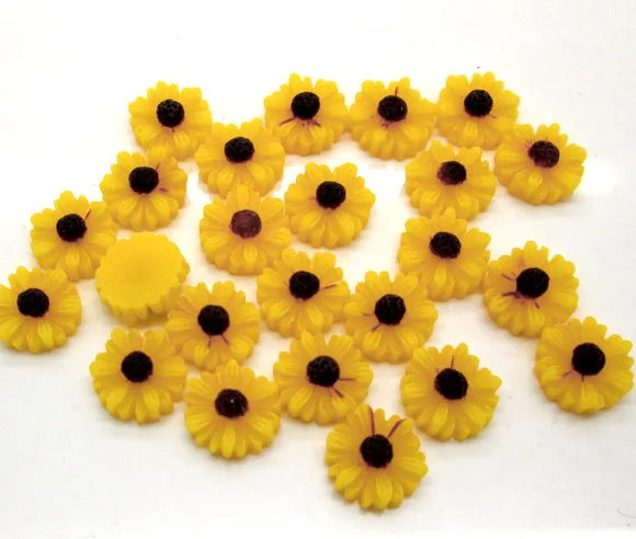 

LF 50Pcs Resin Yellow Flower 11mm Decoration Craft Flatback Cabochon Embellishments For Scrapbooking Kawaii Cute Diy Accessories