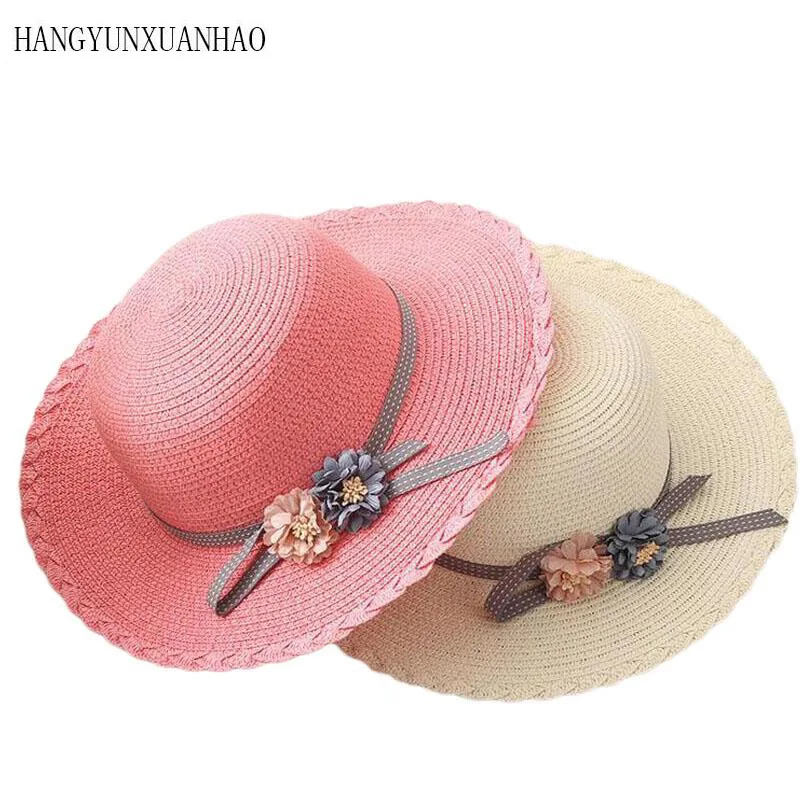 

The New Summer Fashion Beach Hats For Boys Girls large Brimmed Straw Hat Grils Flower Foldable Brimmed Sun Hat