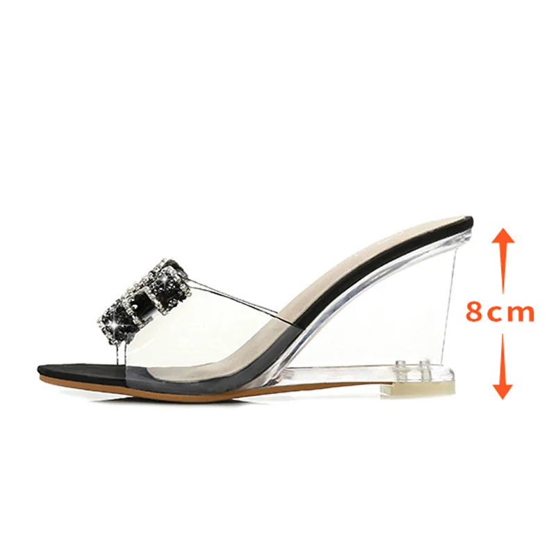 Г., новые летние вечерние уличные тапочки женская обувь на высоком каблуке с бантом-бабочкой женские простые прозрачные босоножки на танкетке WS0011