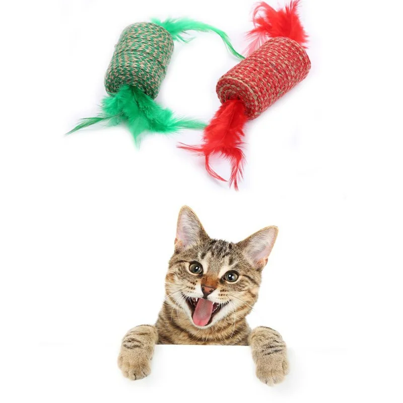 1 шт. игрушки для кошек интерактивные игрушки для кошек играть Жевательная погремушка царапинам сизаль и перья мяч обучение домашних