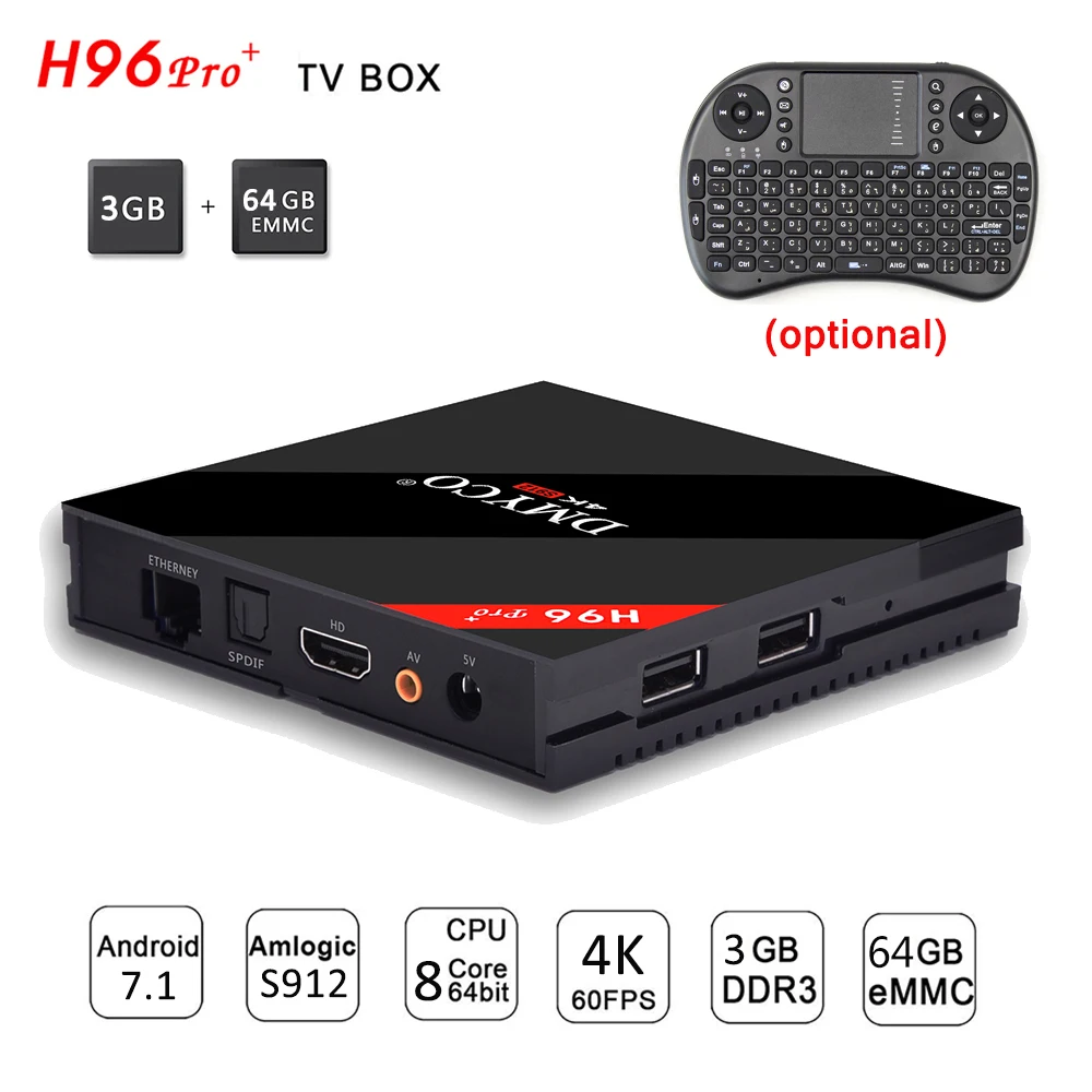 Android 7 1 ТВ коробка H96 Pro Plus 3 Гб оперативной памяти 64 ГБ Amlogic S912 Octa Core WiFi H.265 HDR10 4 K