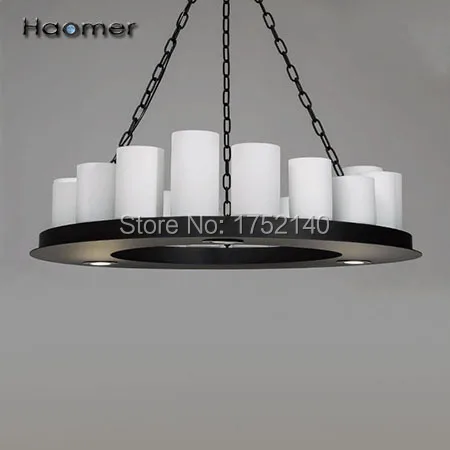 title Beautiful circular LED chandeliers Diameter 90 cm, candlesticks shape. 8 E27 E14 bulbs base, 1 spotlight. Iron lamp, glass shade, retro style. Haomer