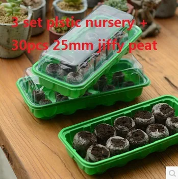 

Free shipping,3 set 10hole nursery tray+30pcs 25mm jiffy block,seed,bonsai,flower.nursery plastic seedling tray,grow planting