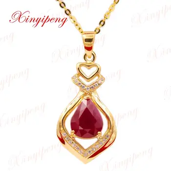 

Xin yi peng 18 k yellow gold inlaid natural singular sapphire pendant women elegant and generous