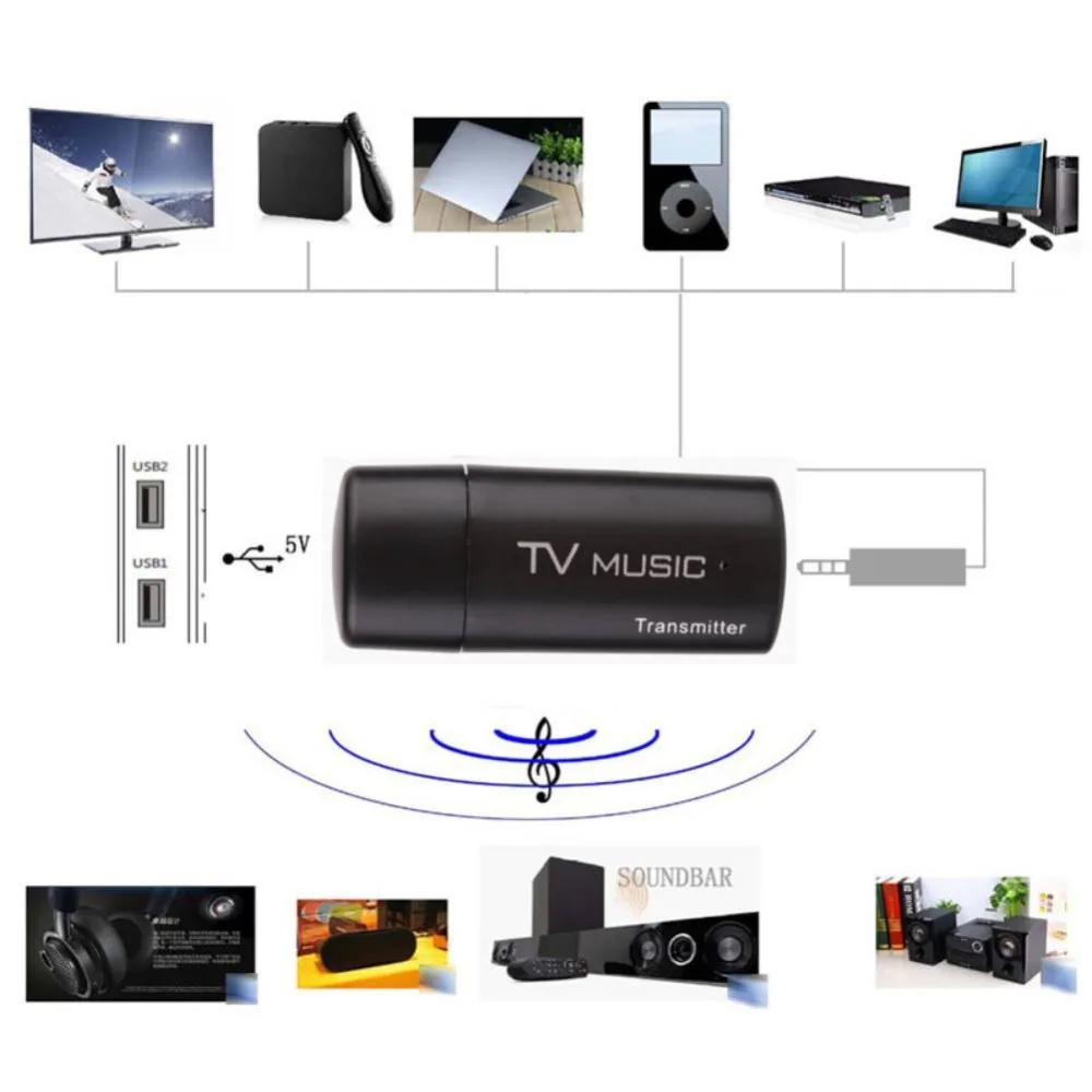 

Mini Music Audio Transmitter 2.1 Wireless Audio Music Stereo Transmit Dongle Transmitters for Television Computer DVD MP3 New