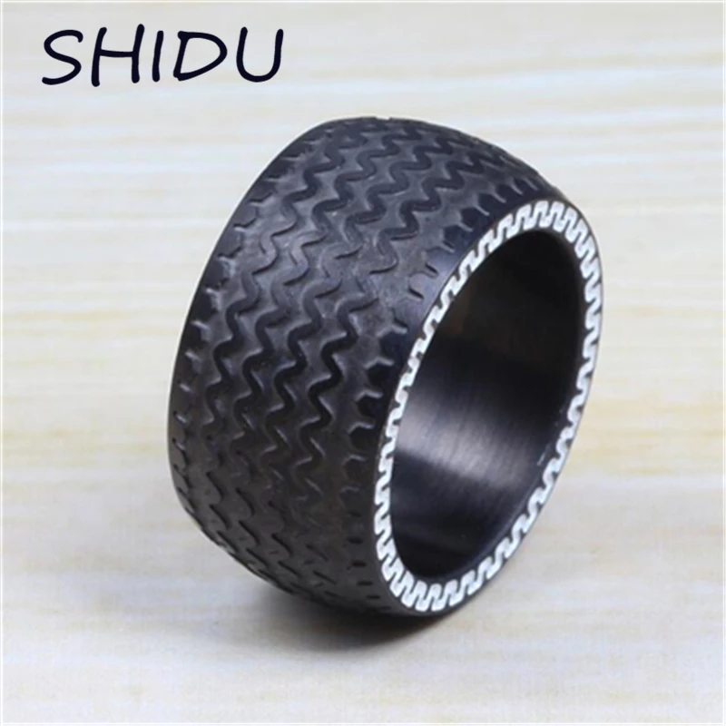 Por Tire Wedding Rings Lots From 13mm Cool Men S Punk Black Tire Ring Stainless Steel Racing Jewelry Large Heavy