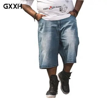 

2019 new European and American Hip-Hop jeans Summer Breeches plus fat large Men's Shorts Loose Seven shorts Size 30-40 42 44 46