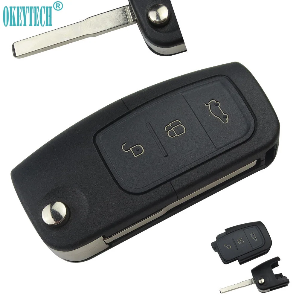 OkeyTech 3 Buttons Flip Car Remote Key Shell For FORD Focus Mondeo Key Case Blank Replacement Fob Cover Car-Styling Accessaries