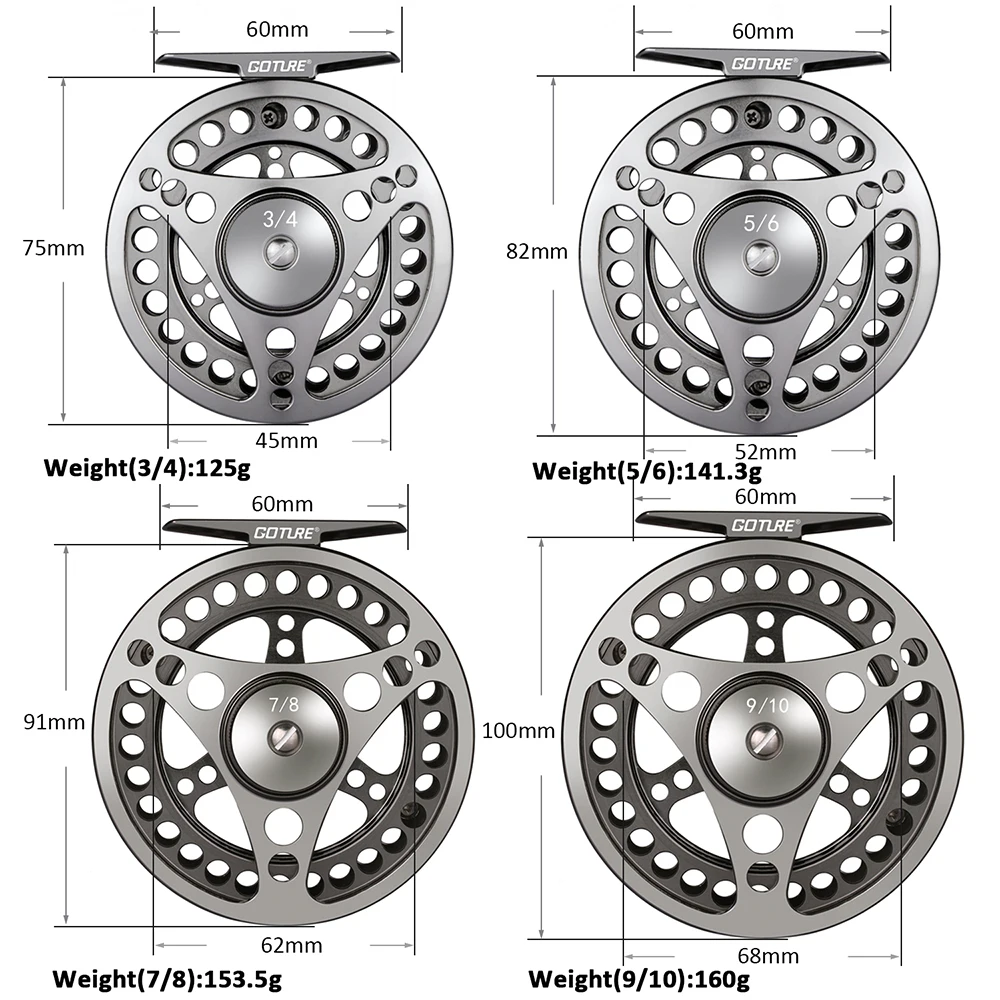 Goture 3/4 5/6 7/8 9/10 WT Large Arbor Fly Fishing Reel CNC-machined  Aluminum Left/Right Die Casting Fly Reels Max Drag 8kg