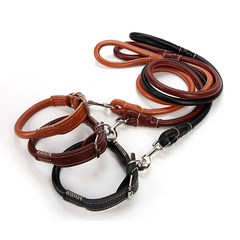 PU Leather Dog Collar and Leash Set Soft & Durable Leather Pet Leads