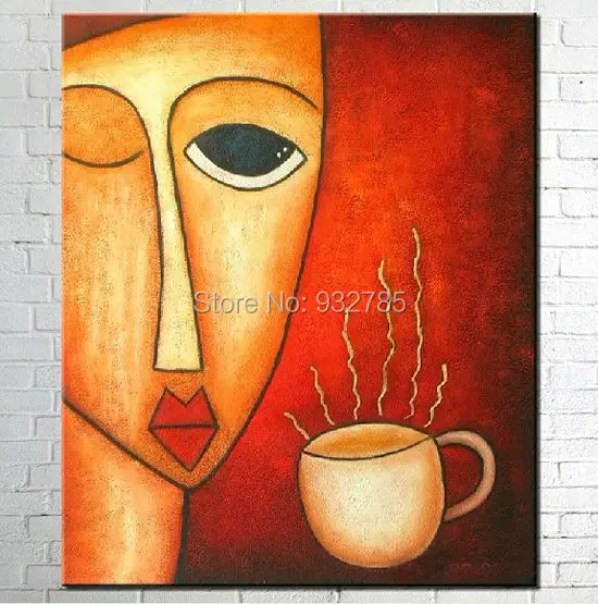 Coffee woman,Modern abstract 100 Handmade Oil Painting On Canvas Wall