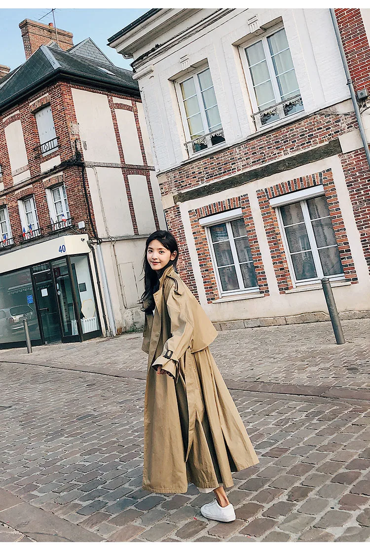 Women Trench Coats High Street Loose Outerwear Woman Worker Streetwear Long Trench coats Female OL oversize Trench FY12