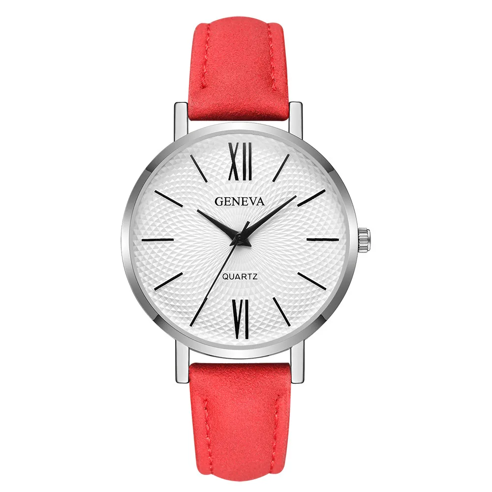 Женские повседневные часы, женские модные часы с кожаным ремешком, кварцевые круглые наручные часы, часы Montre Femme Relojes Mujer# G - Цвет: Red