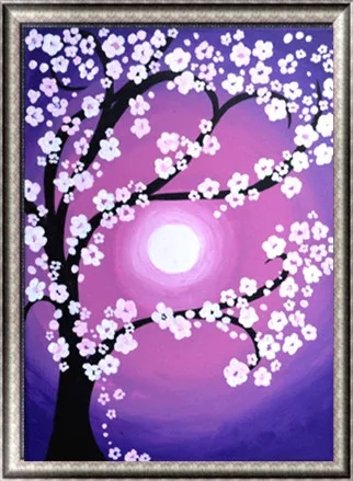 Полная Алмазная круглая 5D алмазная картина цвет дерева Пейзаж Алмазная вышивка крестиком любовь мозаика подарок декоративная картина - Цвет: Тёмно-синий