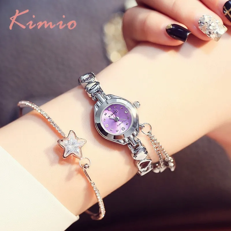 

KIMIO Simple Small Womens Watch Love Shape Bracelet Watch Women Luxury Quartz Womens Watches Top Brand Female Wristwatch Clock