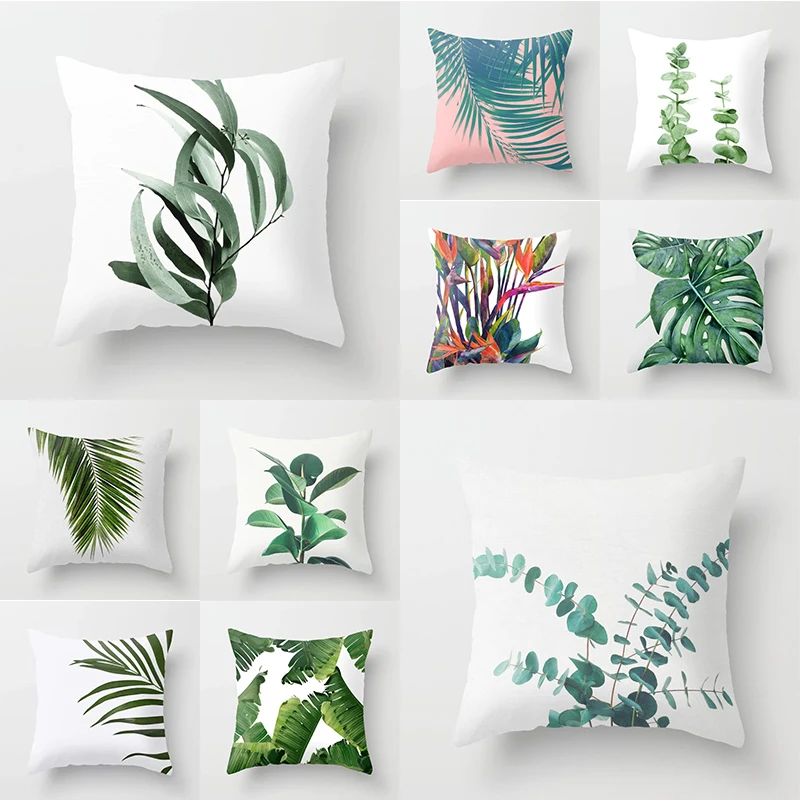 

Tropical Plants Cushion Covers 45x45cm Green Leaves Printed Leaf Pillow Cover Polyester Monstera Throw Pillow Covers Pillowcases