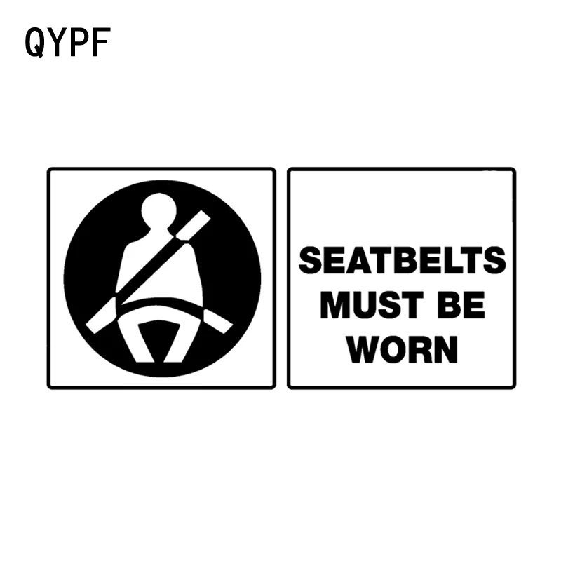 

QYPF 16.6CM*7.9CM SEATBELTS MUST BE WORN Warning Mark Graphic Car Sticker Black/Silver Vinyl Decoration S9-2262