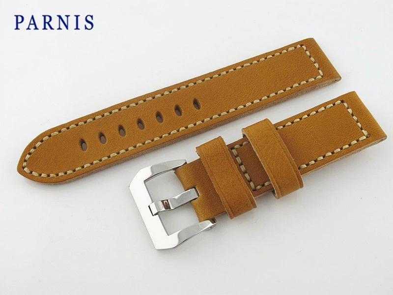 

24mm Brown Genuine Leather Watchband Strap with Polished Pre-V Buckle,Watch Accessories parts Free Shipping