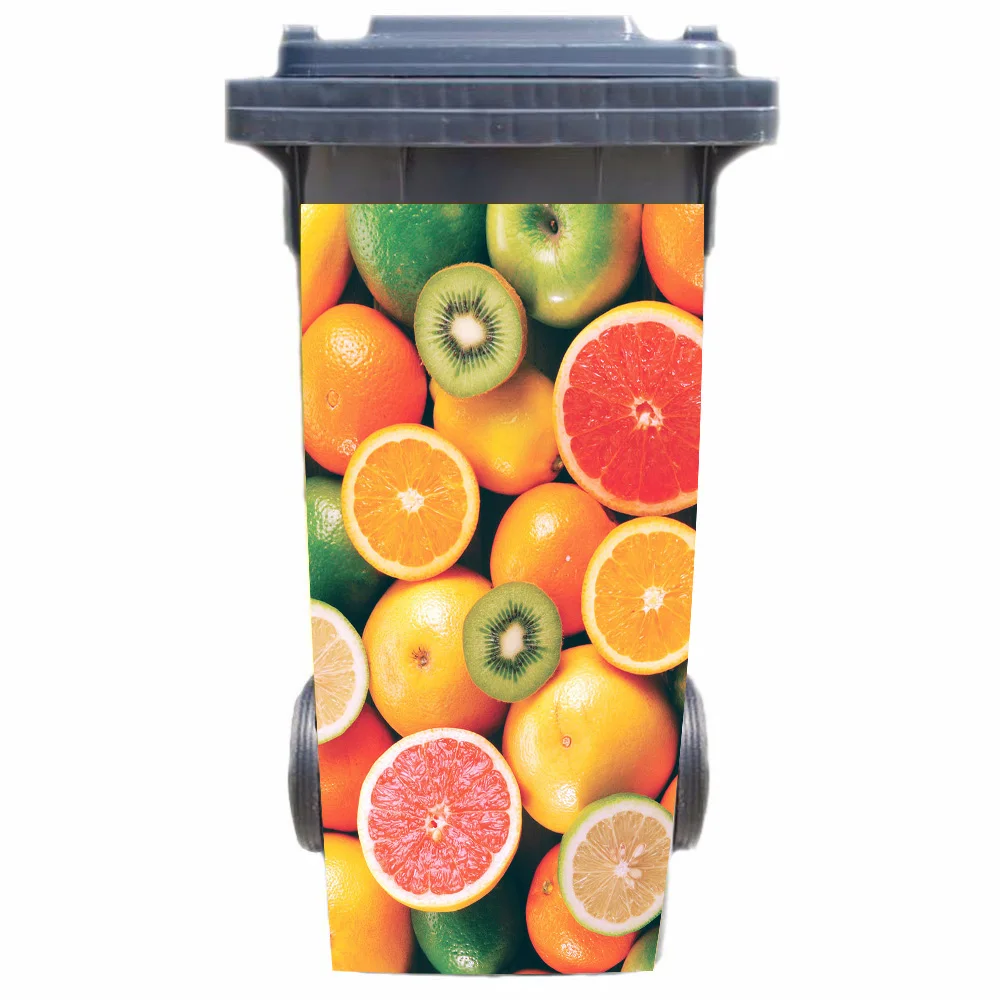 

Free shipping DIY fruits Adhesive Removable Waterproof Sticker Decals Rubbish bin trash can Cover sticker 120liter 240liter