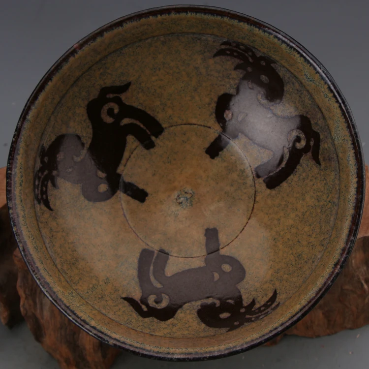 Редкий династии Сонг (961-1275) фарфоровая чаша печь Jizhou с 3 козами лучшая коллекция и