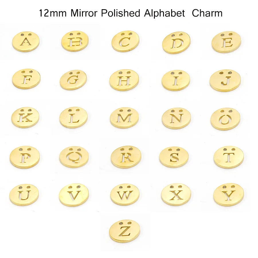 

(10Pcs) Initial Letter Charms Stainless Steel Mirror Polished Stample Disc Letter Charms For Name Couple Bracelet Necklace Hot