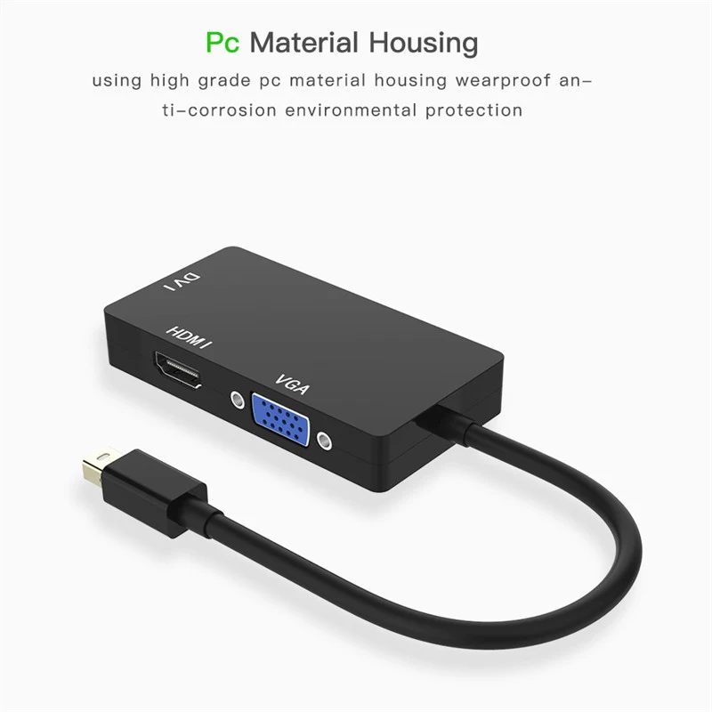 3 в 1 Кабель адаптер Thunderbolt Mini DP DisplayPort to HDMI DVI VGA Display Port для Apple MacBook Pro Mac Book Air Samart