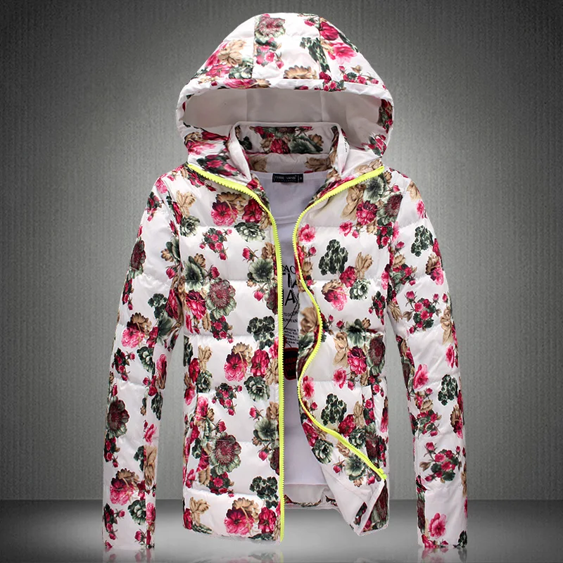 

Men's autumn/winter cotton big cotton-padded clothes 2016 men high-grade fashion big flower hooded slim cotton-padded clothes