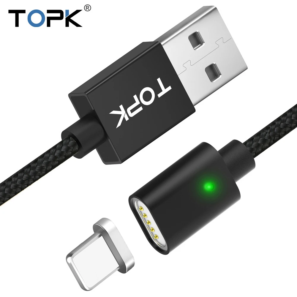 

TOPK 1M 2M 2.1A Magnetic 8-Pin Cable, Upgraded Nylon Braided LED Indicator Data Sync USB Cable For iphone X Xs 8 8 Plus 7 6 6s 5