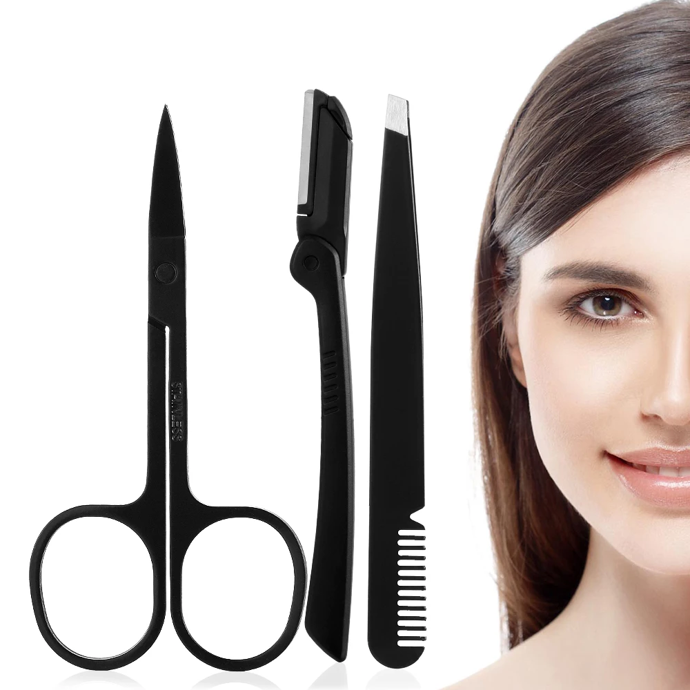 

1/3pcs Professional Scissor Eyelash Cutter Eyebrow Clipper Slant Flat Point Tweezer Nose Hair Trimming Makeup Tools Set Kit