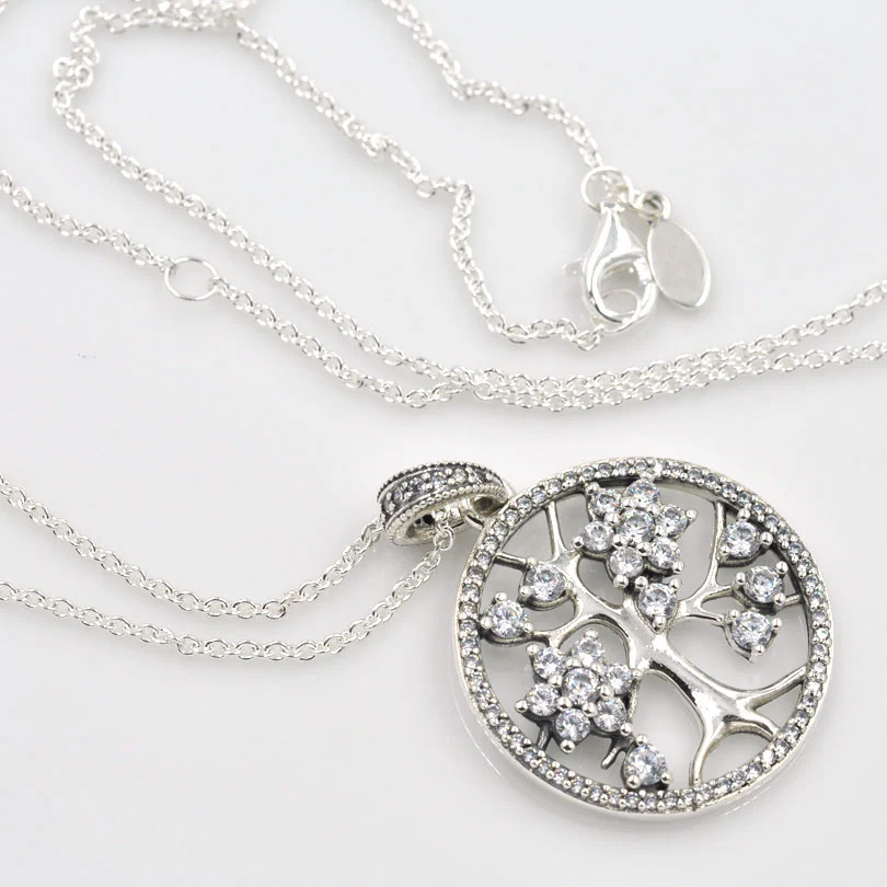

Family Tree Necklace with Pendant with cubic zirconia Original Authertic 925 sterling silver jewelry DIY making wholesale