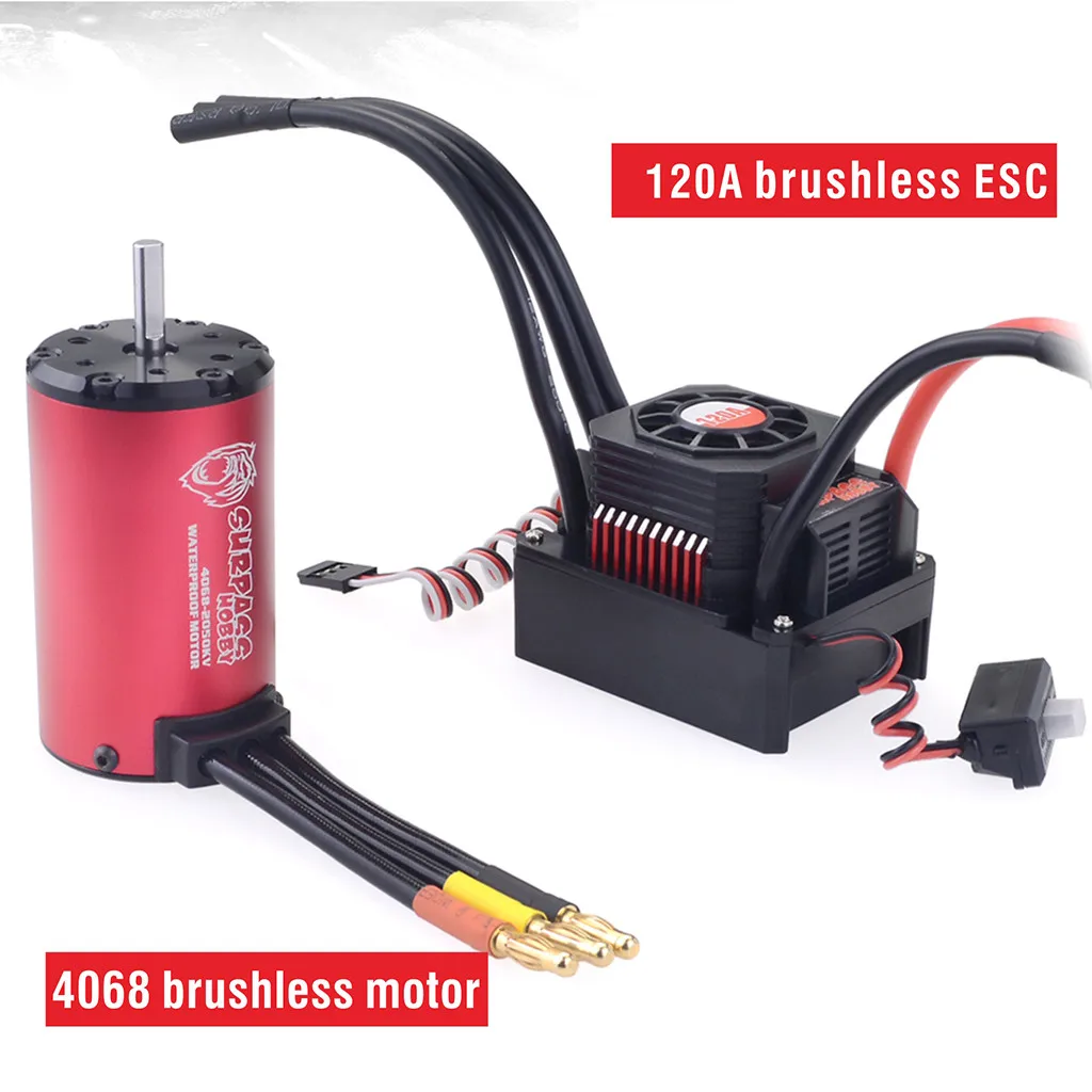 

Waterproof 4068 2050KV Brushless Motor + 120A ESC Set for 1/8 RC Car Truck cooling fan
