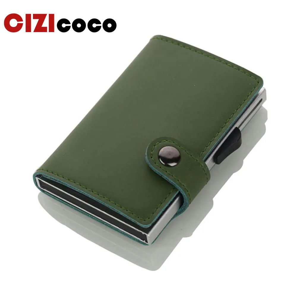

New Fashion Blocking Rfid Wallet Mini Genuine Leather Business Aluminium Credit Card Holder Automatic Pop Up Card Case