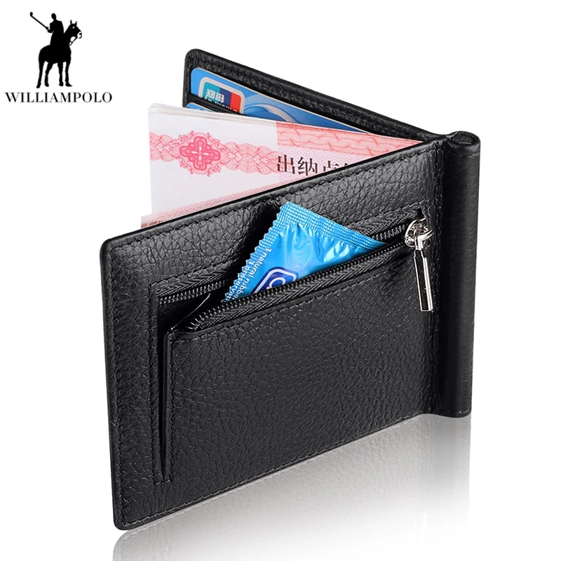

Williampolo Fashion Genuine Leather Clip Wallet Men Money Case With Coin Pocket Minimalist Thin Design Card Holder PL175123