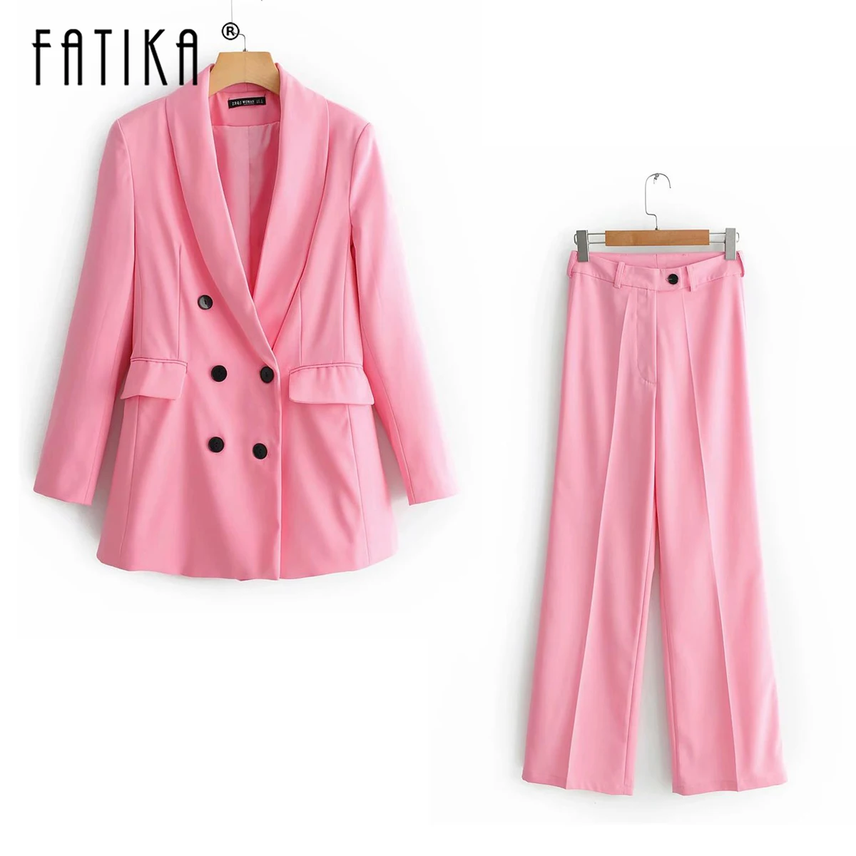

Fatika Women's Set Blazers Suits Women Long Sleeve Solid High Street Casual Long Pants 2019 New Hot For Ladies