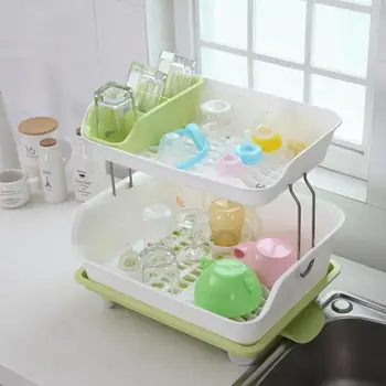 

Multifunctional Kitchen Double Deck Shelves Chopstick Bowls Table Storage Rack