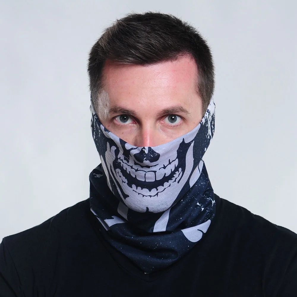 BG_ Men Skull Head Face Mask Wear Tube Bandana Durag Biker Motorcycle Scarf Nove 