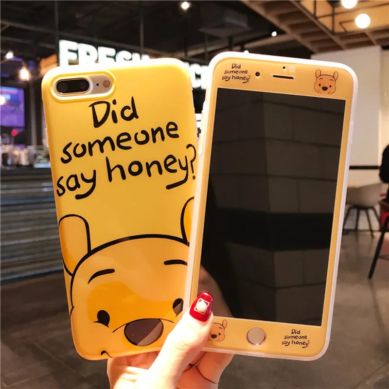 

For IPhone X XR XS Max Full Cover Cute Cartoon Phone Case + Screen Protect for I Phone 6 6S 7 8 Plus Cartoon Coque Accesorios