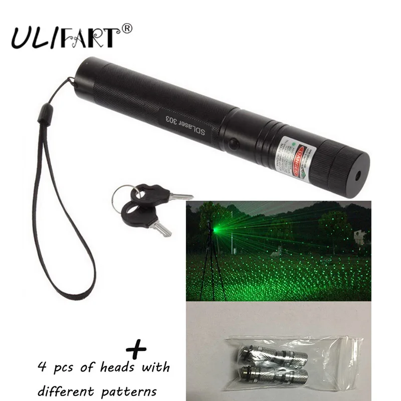 ULIFART мощные лазеры фонарик + одна сумка голов зеленый лазер ручка указка SDLaser303 Сжигание Лазерная с безопасным ключом