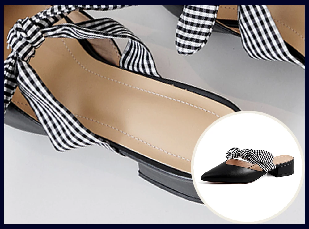 SOPHITINA/женские шлепанцы на квадратном каблуке; Высококачественная модная обувь из натуральной кожи в мелкую клетку; шлепанцы с бантиком-бабочкой; SO115