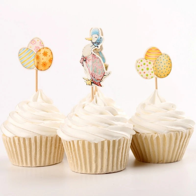 

Easter Bunny Cake Cupcake Toppers Rabbit Duck Egg Party Supplies Kid 24Pcs Picks