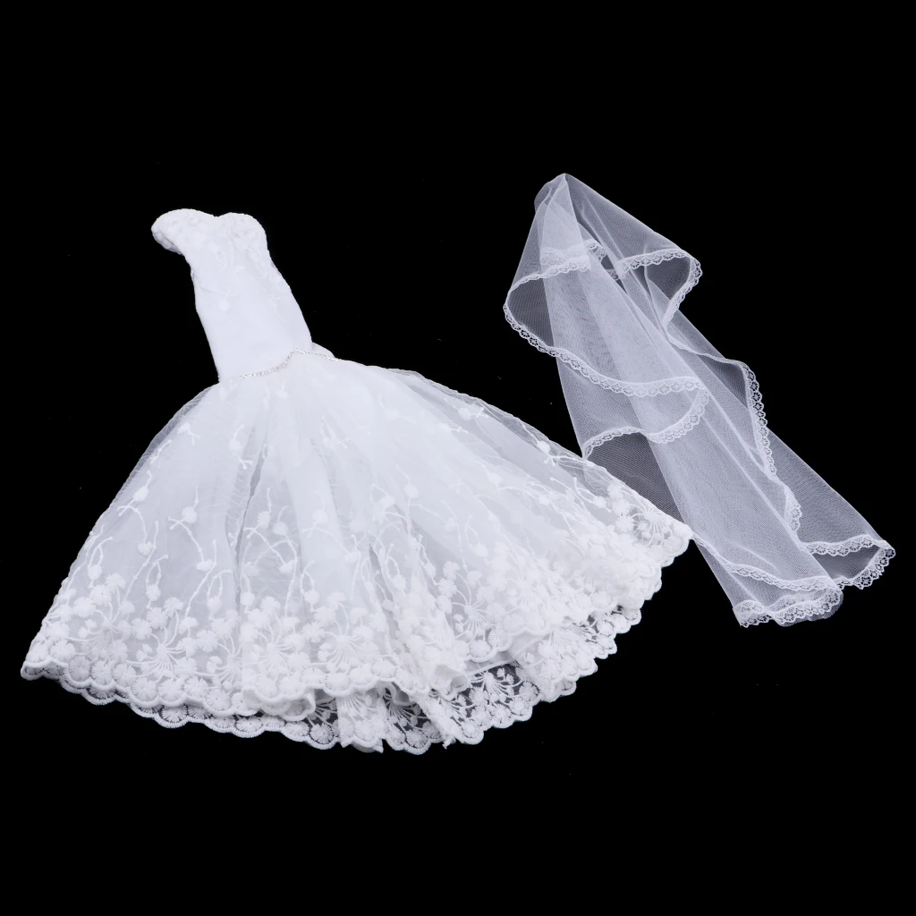Dress + Veil/ Doll Party Dress Evening Gown Skirt Clothing Outfit Accessories For 1/3 BJD Dolls 60cm Girl Doll Dress