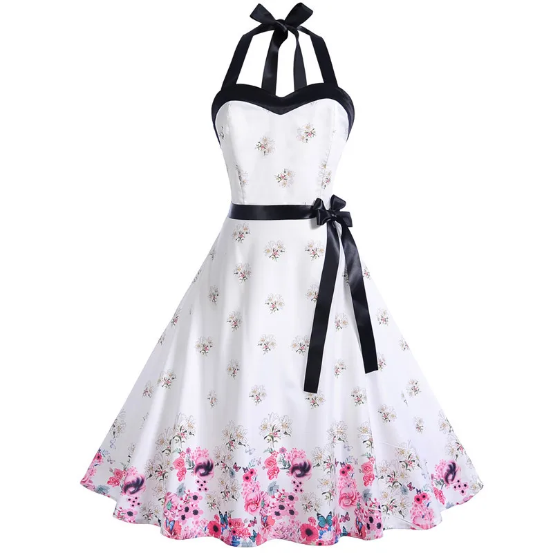 

Sexy Halter Party Dress Women Summer Backless Vintage Dresses Retro Rockabilly Swing Robe femme Elegant Midi Sundress Plus Size