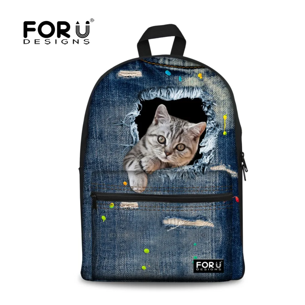 Cute Animal 3D Print Cat Women Canvas Backpack for Teenage Girls School