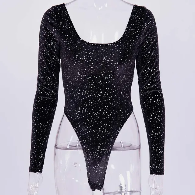 Hot Crystal Diamond Sparkly Velvet Bodysuit Women 2019 Spring Autumn