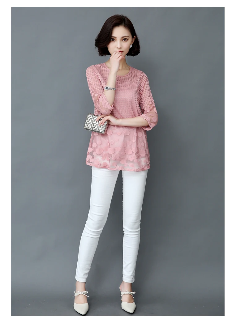 Большие размеры, белые, розовые, фиолетовые кружевные блузки Женские летние блузки, шифоновые женские топы, новые модные женские блузки 11E