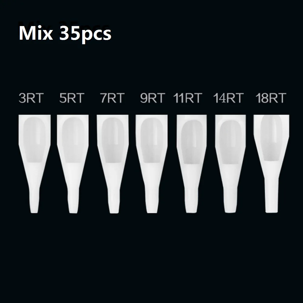 Mix 35pcs 10 шт Типсы для татуировки стерильные Ассорти пластиковые одноразовые наконечники для татуировки белые насадки трубка с 3RT/5RT/7RT/9RT/11RT/14RT/18RT/Mix RT - Номер модели: Mix 35pcs