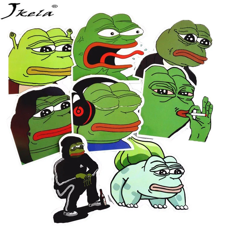 8 шт./лот Pepe Sad Лягушка забавная наклейка для автомобиля ноутбука багаж скейтборд мотоцикл сноуборд телефон наклейка игрушка наклейка s