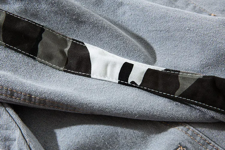 Camouflage Patchwork Ripped Denim Jacket 4