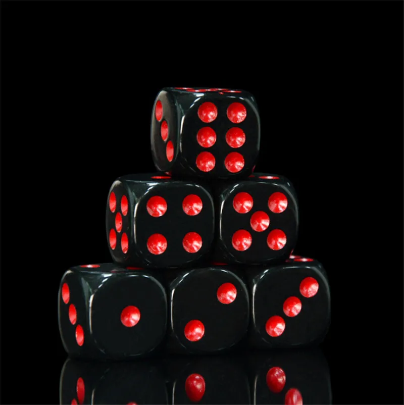 10 шт./лот 16 мм D6 акриловые черные закругленные игральные кости с красной точкой питьевые цифровые кубики для доски азартные игры 6 сторон покер Вечерние игры