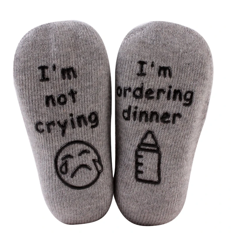 1 пара милых носков для малышей с английским алфавитом носки для новорожденных из чесаного хлопка осенне-зимние нескользящие носки для малышей От 0 до 1 года - Цвет: gray
